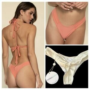 NWT Montce Uno Thong Bikini Bottom •L• Scrunch Swim Vanilla Ivory Skimpy Sexy